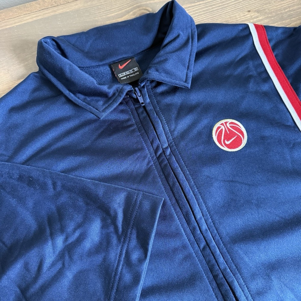 Nike Men's XL Navy Blue Vintage Basketball Zip Up Warm Up Jacket Stripes